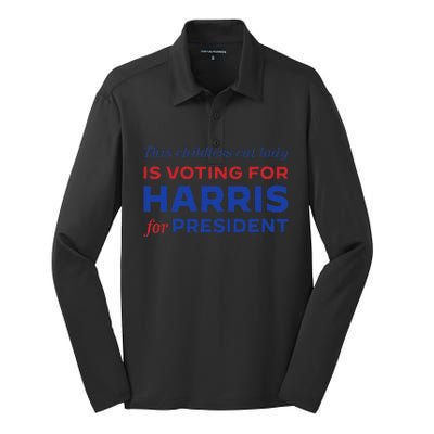 This Childless Cat Lady Is Voting Harris For President 2024 Silk Touch Performance Long Sleeve Polo