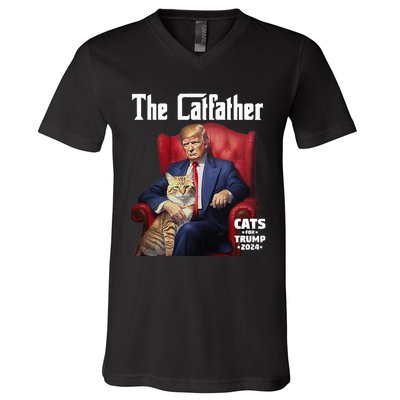 The Catfather Cat For Trump 2024 V-Neck T-Shirt