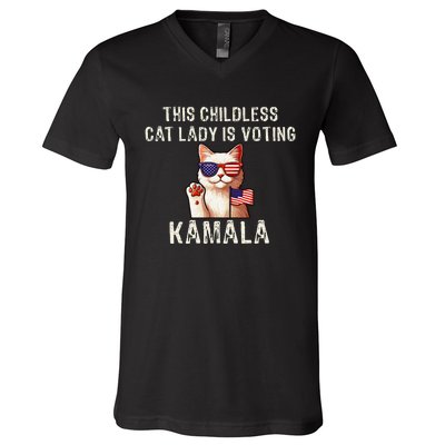 This Childless Cat Lady Is Voting Kamala 2024 V-Neck T-Shirt