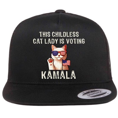 This Childless Cat Lady Is Voting Kamala 2024 Flat Bill Trucker Hat