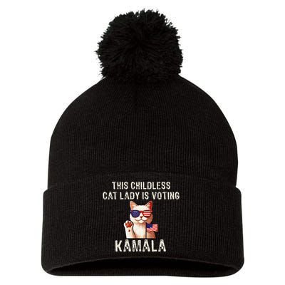 This Childless Cat Lady Is Voting Kamala 2024 Pom Pom 12in Knit Beanie