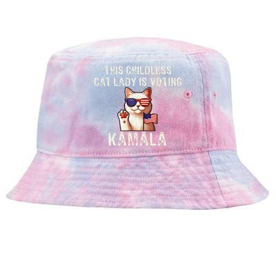 This Childless Cat Lady Is Voting Kamala 2024 Tie-Dyed Bucket Hat