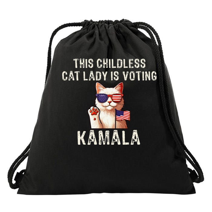 This Childless Cat Lady Is Voting Kamala 2024 Drawstring Bag