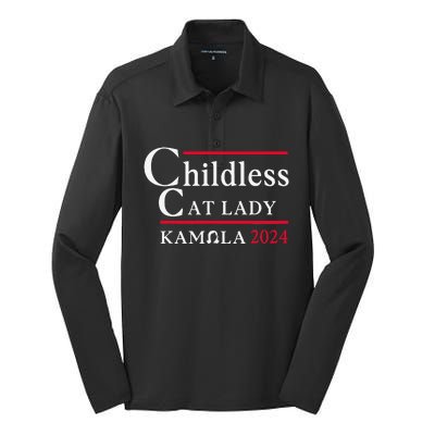 This Childless Cat Lady Is Voting Kamala Election 2024 Silk Touch Performance Long Sleeve Polo