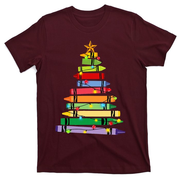 Teacher Christmas C.R.A.Y.O.N Tree Light Gifts Student T-Shirt