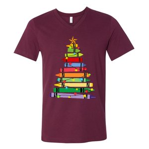 Teacher Christmas C.R.A.Y.O.N Tree Light Gifts Student V-Neck T-Shirt