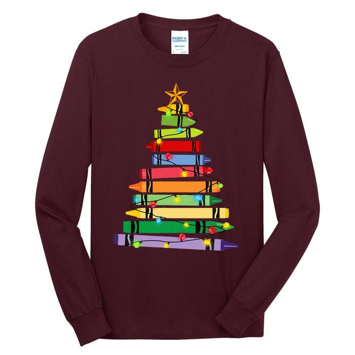 Teacher Christmas C.R.A.Y.O.N Tree Light Gifts Student Tall Long Sleeve T-Shirt