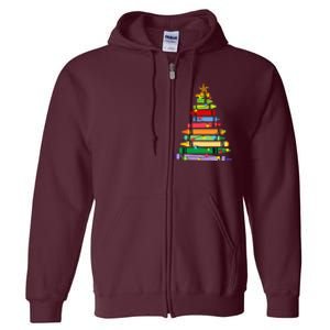 Teacher Christmas C.R.A.Y.O.N Tree Light Gifts Student Full Zip Hoodie