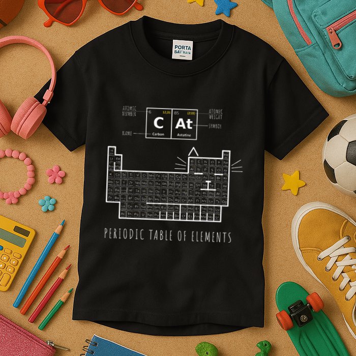 The Chemistry Cat Periodic Table Of Elements Kids T-Shirt