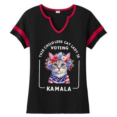 This Childless Cat Lady Ladies Is Voting Kamala Election 24 Gift Ladies Halftime Notch Neck Tee