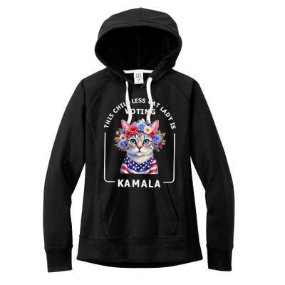 This Childless Cat Lady Ladies Is Voting Kamala Election 24 Gift Women's Fleece Hoodie