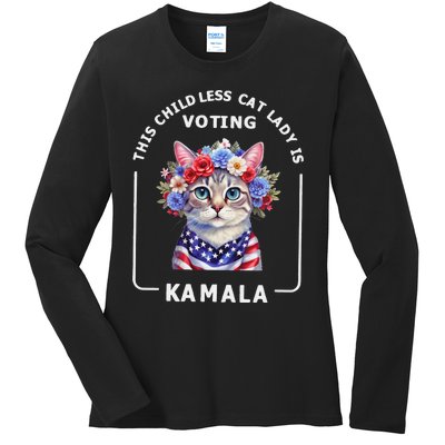 This Childless Cat Lady Ladies Is Voting Kamala Election 24 Gift Ladies Long Sleeve Shirt