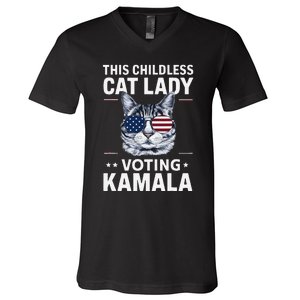 This Childless Cat Lady Is Voting Kamala Harris 2024 V-Neck T-Shirt