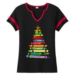 Teacher Christmas C.R.A.Y.O.N Tree Light Gifts Student Ladies Halftime Notch Neck Tee