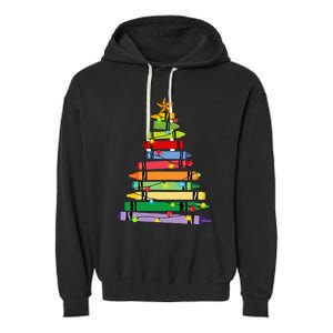 Teacher Christmas C.R.A.Y.O.N Tree Light Gifts Student Garment-Dyed Fleece Hoodie