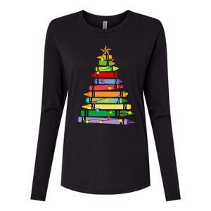 Teacher Christmas C.R.A.Y.O.N Tree Light Gifts Student Womens Cotton Relaxed Long Sleeve T-Shirt