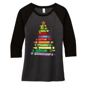 Teacher Christmas C.R.A.Y.O.N Tree Light Gifts Student Women's Tri-Blend 3/4-Sleeve Raglan Shirt