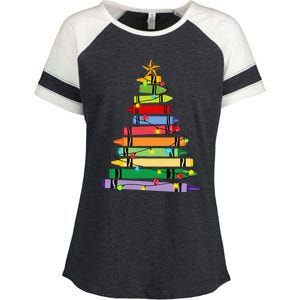 Teacher Christmas C.R.A.Y.O.N Tree Light Gifts Student Enza Ladies Jersey Colorblock Tee