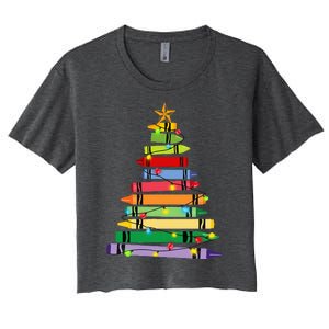 Teacher Christmas C.R.A.Y.O.N Tree Light Gifts Student Women's Crop Top Tee