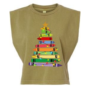 Teacher Christmas C.R.A.Y.O.N Tree Light Gifts Student Garment-Dyed Women's Muscle Tee