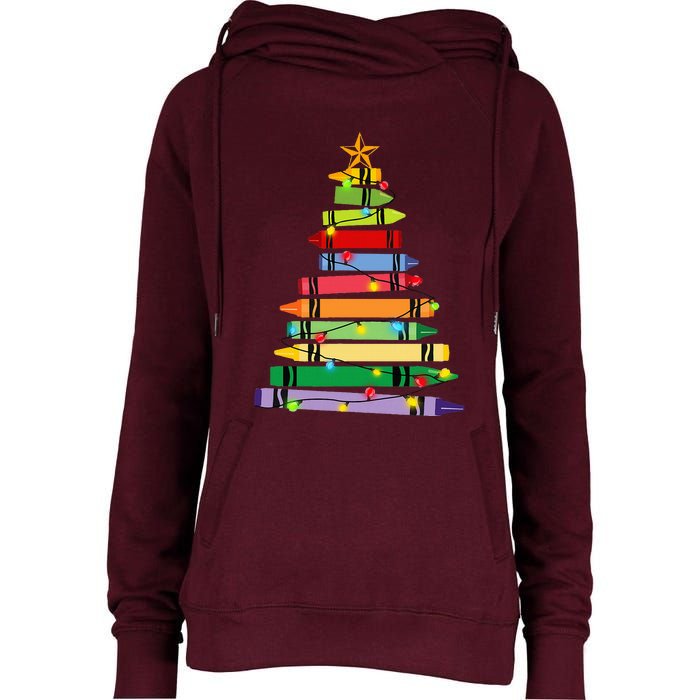 Teacher Christmas C.R.A.Y.O.N Tree Light Gifts Student Womens Funnel Neck Pullover Hood