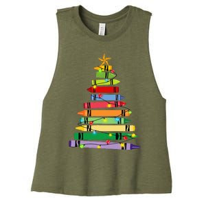 Teacher Christmas C.R.A.Y.O.N Tree Light Gifts Student Women's Racerback Cropped Tank