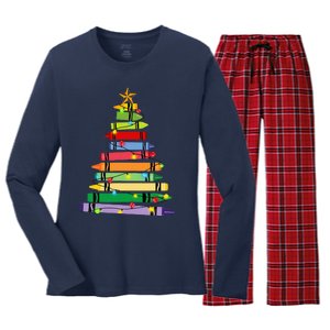 Teacher Christmas C.R.A.Y.O.N Tree Light Gifts Student Women's Long Sleeve Flannel Pajama Set 