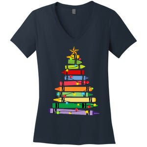 Teacher Christmas C.R.A.Y.O.N Tree Light Gifts Student Women's V-Neck T-Shirt