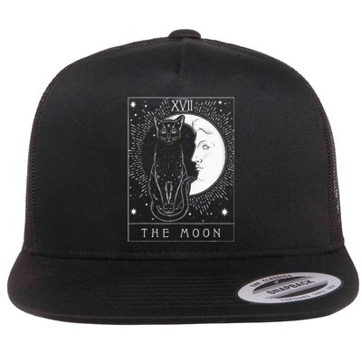 Tarot Card Crescent Moon And Cat Graphic Flat Bill Trucker Hat