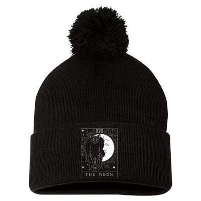 Tarot Card Crescent Moon And Cat Graphic Pom Pom 12in Knit Beanie