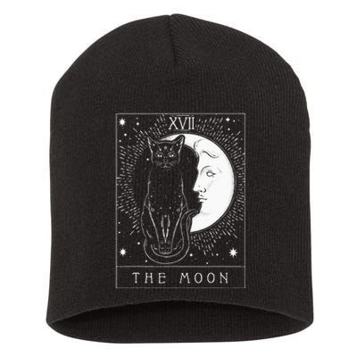 Tarot Card Crescent Moon And Cat Graphic Short Acrylic Beanie