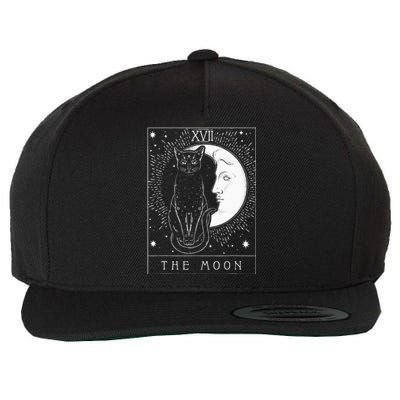 Tarot Card Crescent Moon And Cat Graphic Wool Snapback Cap