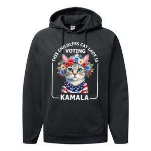 This Childless Cat Lady Ladies Is Voting Kamala Election 24 Performance Fleece Hoodie