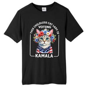 This Childless Cat Lady Ladies Is Voting Kamala Election 24 Tall Fusion ChromaSoft Performance T-Shirt