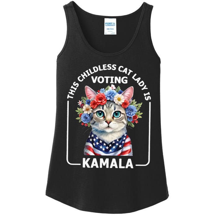 This Childless Cat Lady Ladies Is Voting Kamala Election 24 Ladies Essential Tank