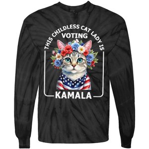 This Childless Cat Lady Ladies Is Voting Kamala Election 24 Tie-Dye Long Sleeve Shirt