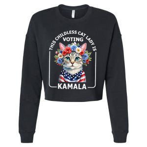 This Childless Cat Lady Ladies Is Voting Kamala Election 24 Cropped Pullover Crew