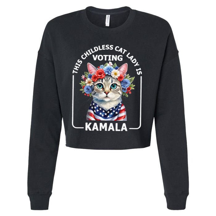 This Childless Cat Lady Ladies Is Voting Kamala Election 24 Cropped Pullover Crew