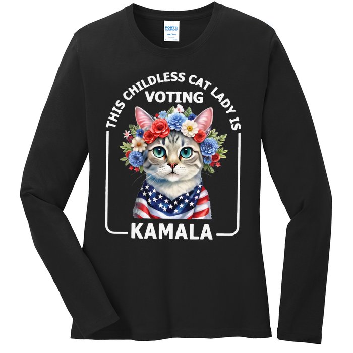 This Childless Cat Lady Ladies Is Voting Kamala Election 24 Ladies Long Sleeve Shirt