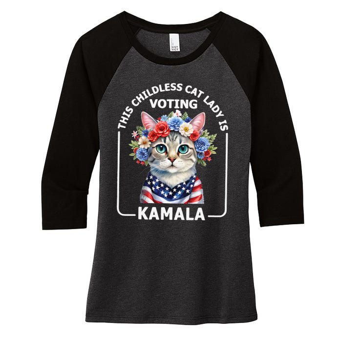 This Childless Cat Lady Ladies Is Voting Kamala Election 24 Women's Tri-Blend 3/4-Sleeve Raglan Shirt