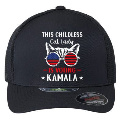 This Childless Cat Lady Is Voting Kamala Harris 2024 Flexfit Unipanel Trucker Cap