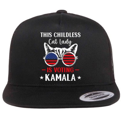 This Childless Cat Lady Is Voting Kamala Harris 2024 Flat Bill Trucker Hat