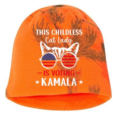 This Childless Cat Lady Is Voting Kamala Harris 2024 Kati - Camo Knit Beanie