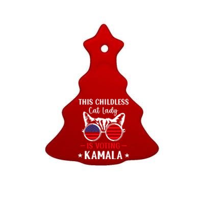 This Childless Cat Lady Is Voting Kamala Harris 2024 Ceramic Tree Ornament