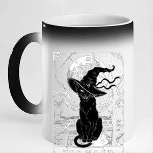 Tarot Card Crescent Moon And Black Cat Witch Hat Halloween Gift 11oz Black Color Changing Mug