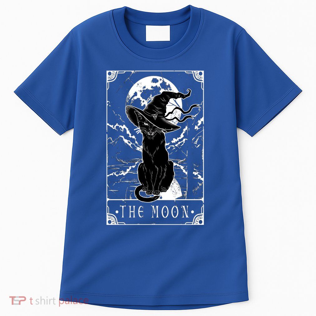 Tarot Card Crescent Moon And Black Cat Witch Hat Halloween Gift Tall T-Shirt