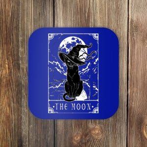 Tarot Card Crescent Moon And Black Cat Witch Hat Halloween Gift Coaster