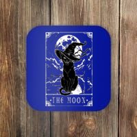 Tarot Card Crescent Moon And Black Cat Witch Hat Halloween Gift Coaster