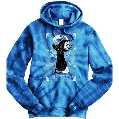 Tarot Card Crescent Moon And Black Cat Witch Hat Halloween Gift Tie Dye Hoodie