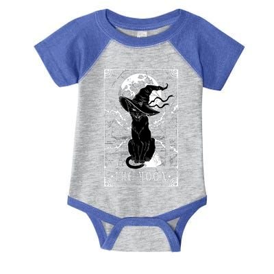 Tarot Card Crescent Moon And Black Cat Witch Hat Halloween Gift Infant Baby Jersey Bodysuit
